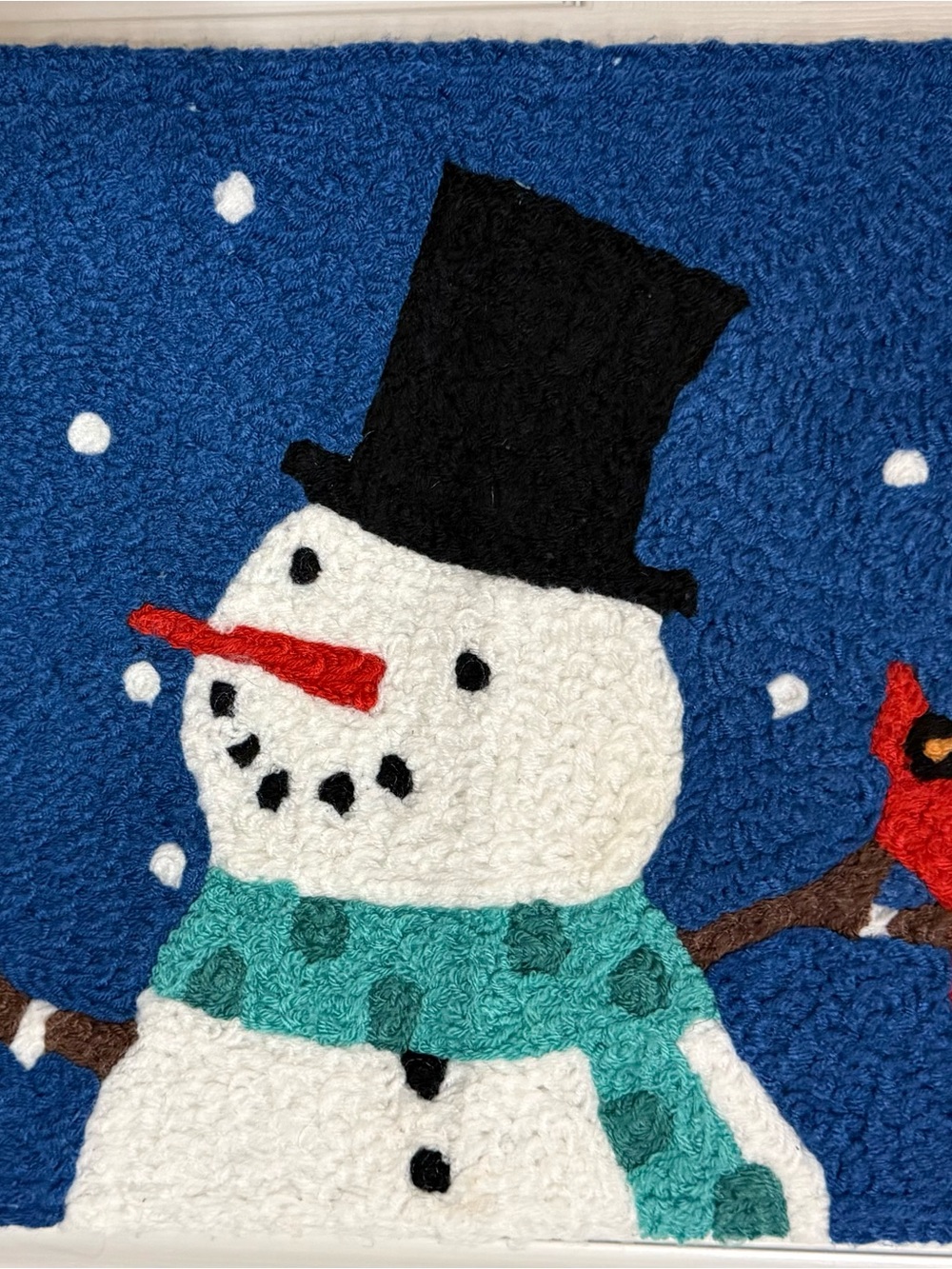Festive Snowman Door Mat in Blue, White, Black and Red - Holiday Accent